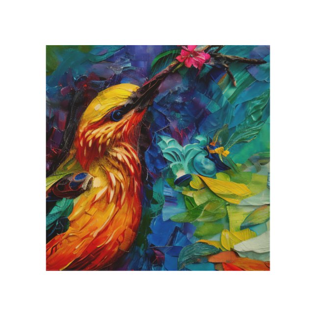 A Beautiful Hummingbird Mixed Media Painting  Wood Wall Art (Front)