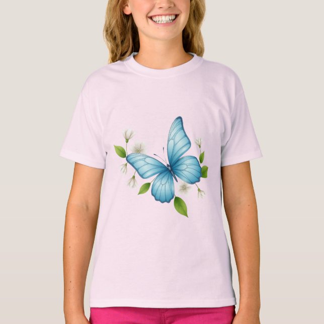 A beautiful insect blue butterfly Girl's T-shirt  (Front)