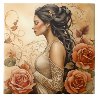 A Beautiful Lady Bathroom Border Ceramic Tile