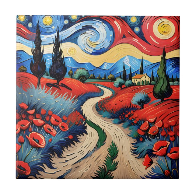 A beautiful meadow ceramic tile (Front)