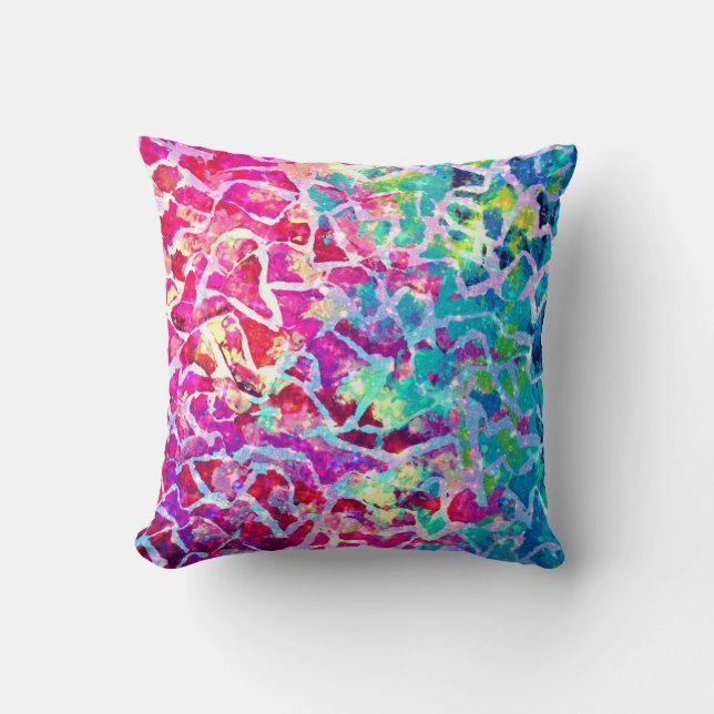 A BEAUTIFUL MESS Pink Turquoise Ombre Painting Throw Pillow (Front)