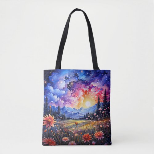 A Beautiful Night Sky Illustration Tote Bag