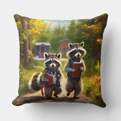 A beautiful Pillow with cartoon Raccoons  couple