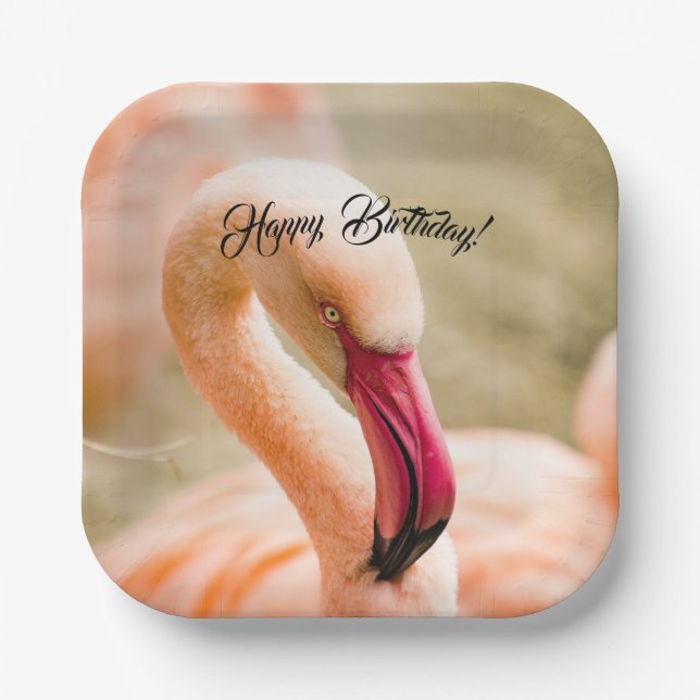 A Beautiful Pink Flamingo Birthday Paper Plates (Front)