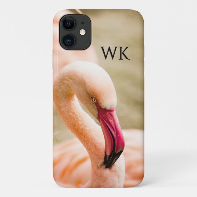 A Beautiful Pink Flamingo Monogrammed Case-Mate iPhone Case (Back)