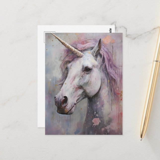 A Beautiful Purple Unicorn Postcard (Front/Back In Situ)