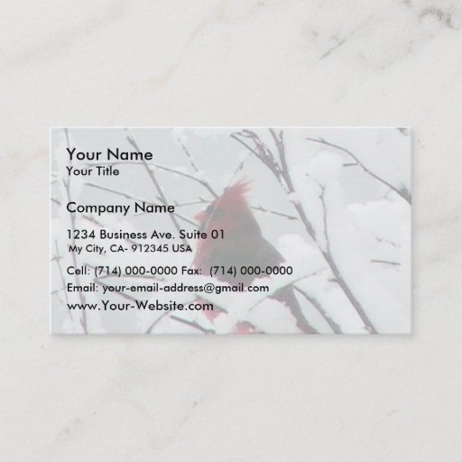 Customizable A Beautiful Red Cardinal In The Bushes Covered Wit Business Cards