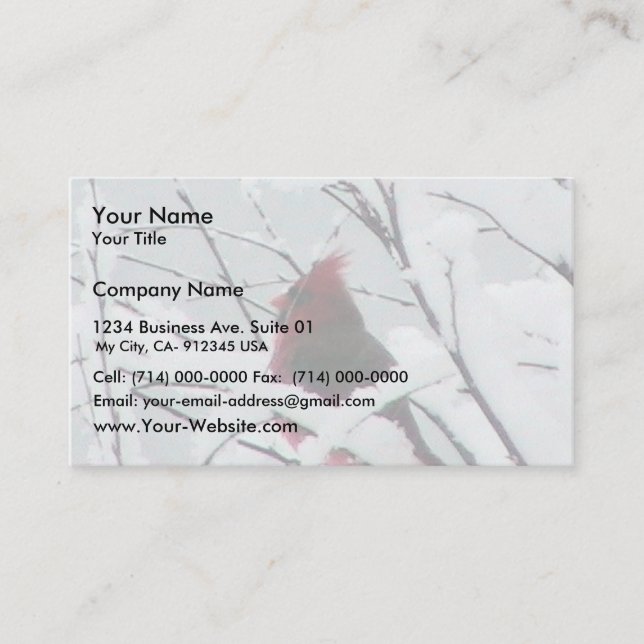 A Beautiful Red Cardinal In The Bushes Covered Wit Business Card (Front)