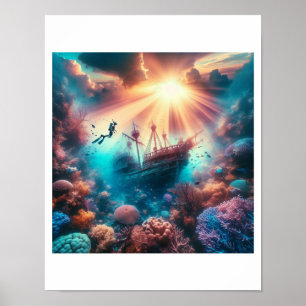 A beautiful reef with an old shipwreck poster