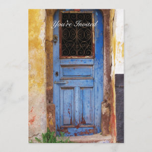 A beautiful rustic old blue door GREECE invite