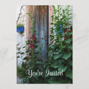 A beautiful rustic old blue door in CRETE, Greece Invitation