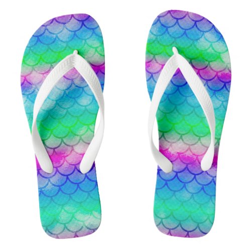 A beautiful spectrum of mermaid colors  flip flops