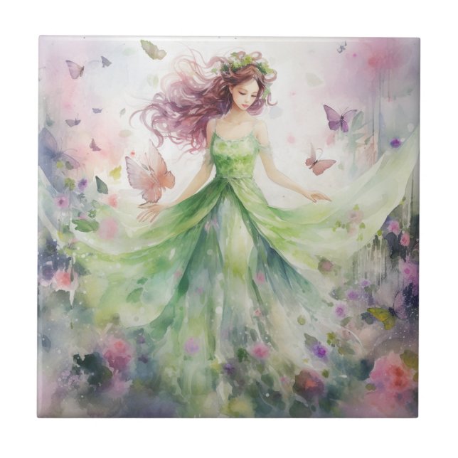 A Beautiful Spring Fairy Ceramic Tile (Front)