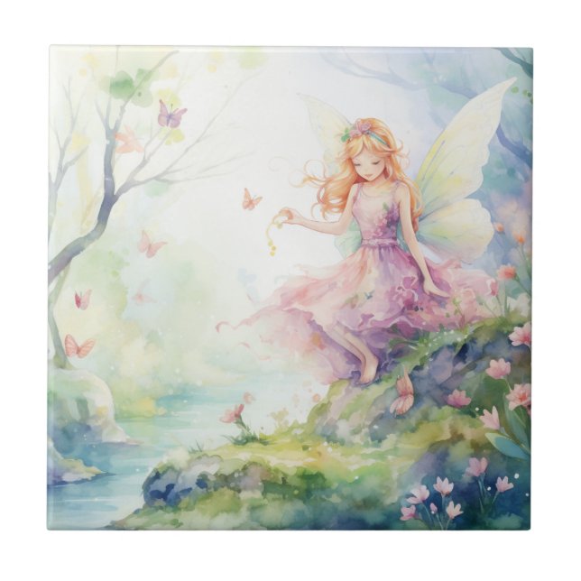 A Beautiful Spring Fairy Ceramic Tile (Front)