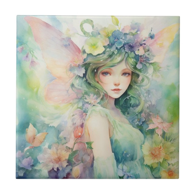 A Beautiful Spring Fairy Ceramic Tile (Front)