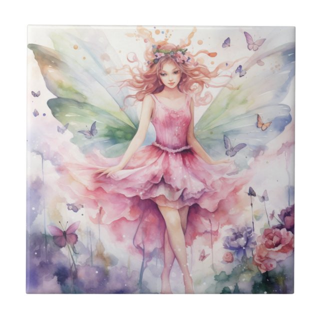 A Beautiful Spring Fairy Ceramic Tile (Front)