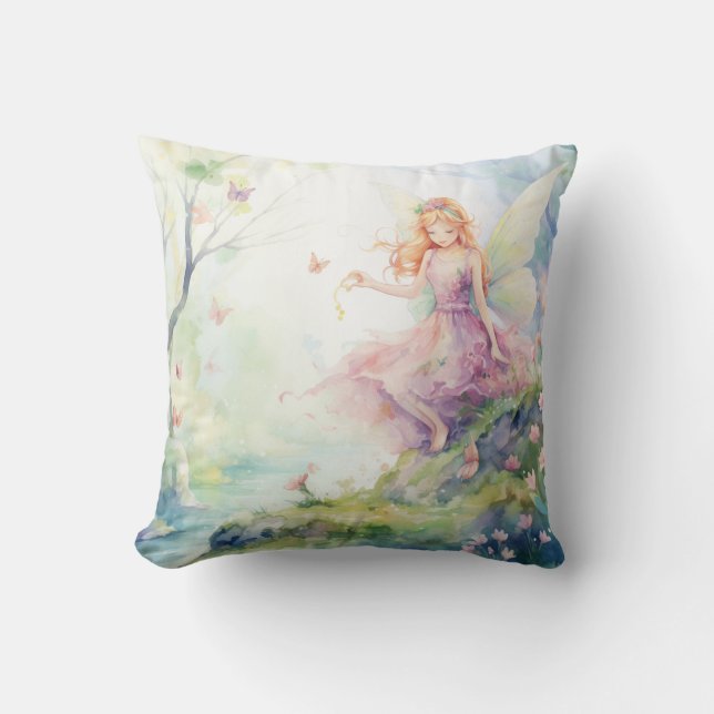 A Beautiful Spring Fairy Throw Pillow (Front)