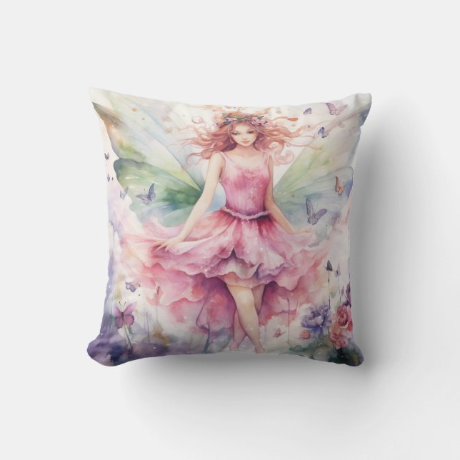 A Beautiful Spring Fairy Throw Pillow (Front)