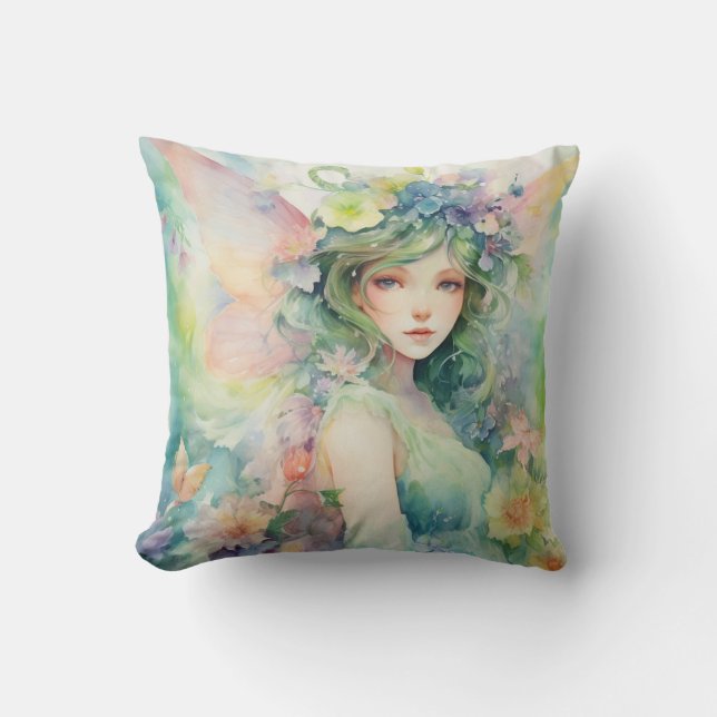 A Beautiful Spring Fairy Throw Pillow (Front)
