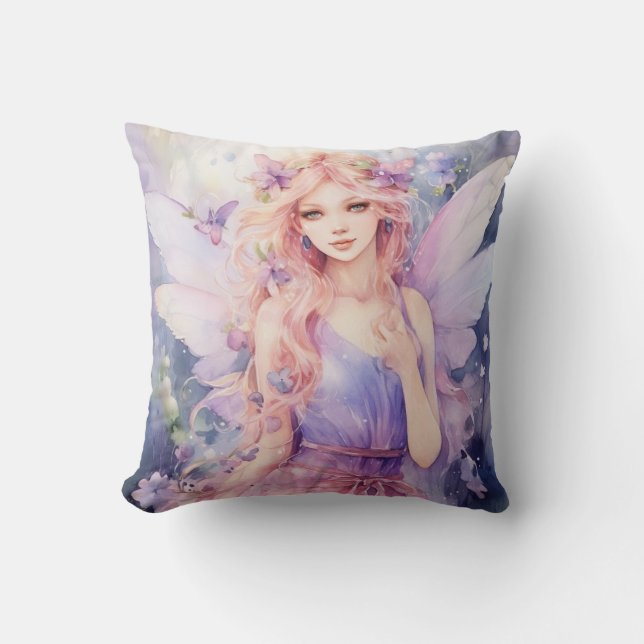 A Beautiful Spring Fairy Throw Pillow (Front)