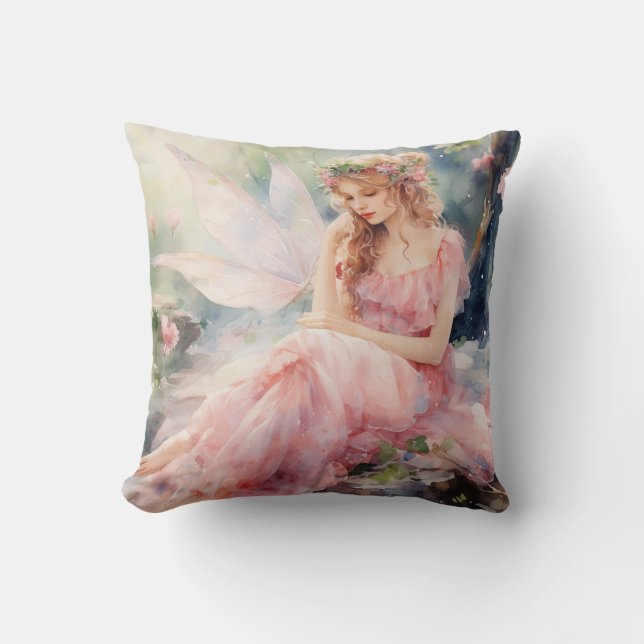 A Beautiful Spring Fairy Throw Pillow (Front)