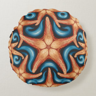 A beautiful starfish on blue round pillow