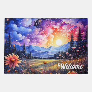 A Beautiful Starry Night Illustration Doormat