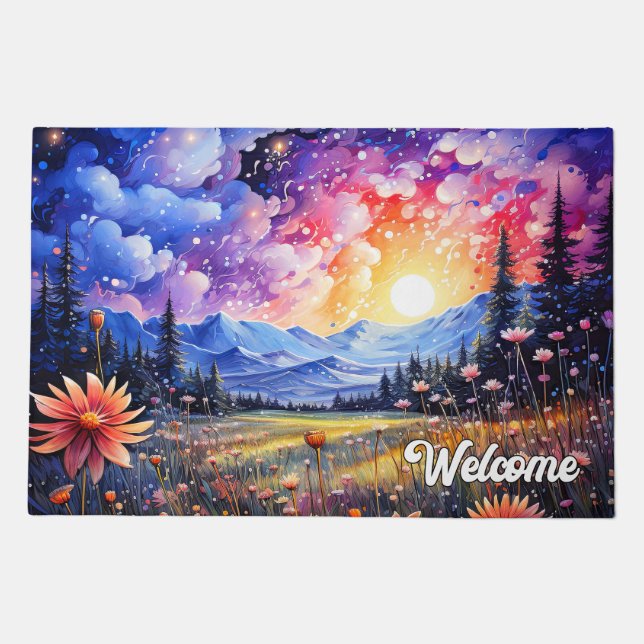 A Beautiful Starry Night Illustration Doormat (Front)