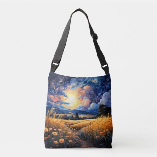 A Beautiful Starry Night Sky Illustration Crossbody Bag