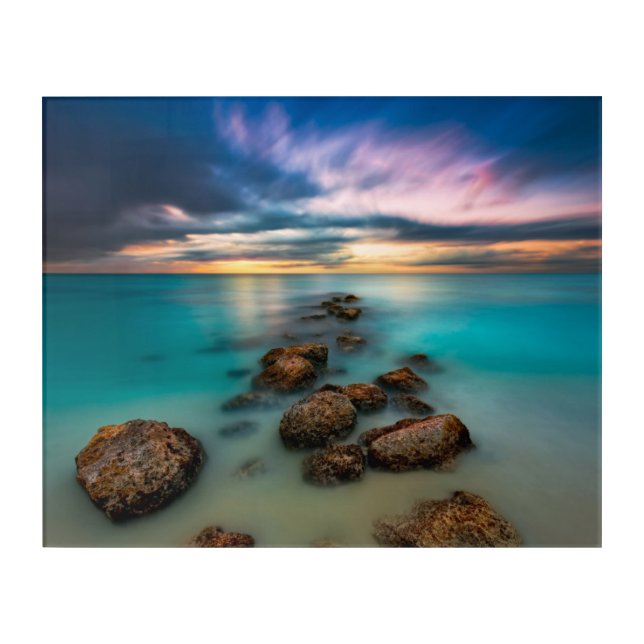 A Beautiful Sunset Over Grace Bay | Turks & Caicos Acrylic Print (Front)