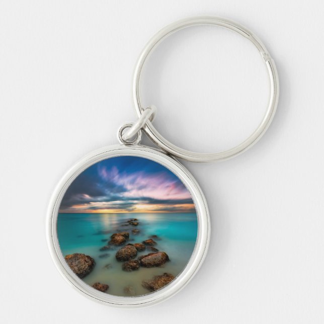 A Beautiful Sunset Over Grace Bay | Turks & Caicos Keychain (Front)
