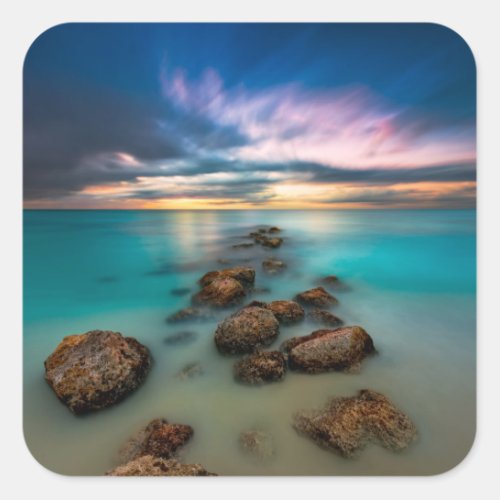 A Beautiful Sunset Over Grace Bay  Turks  Caicos Square Sticker