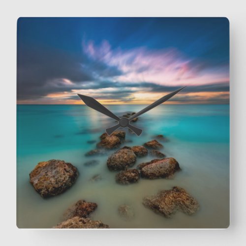 A Beautiful Sunset Over Grace Bay  Turks  Caicos Square Wall Clock