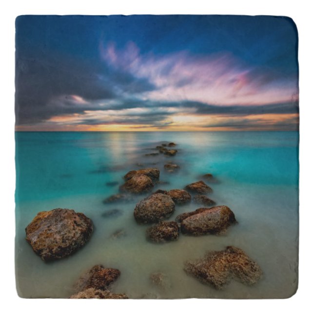 A Beautiful Sunset Over Grace Bay | Turks & Caicos Trivet (Front)