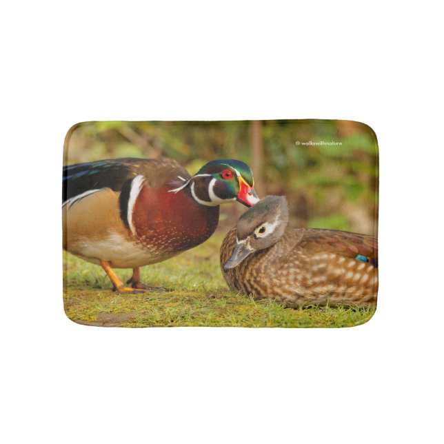 A Beautiful Touching Moment Between Wood Ducks Bathroom Mat (Front)