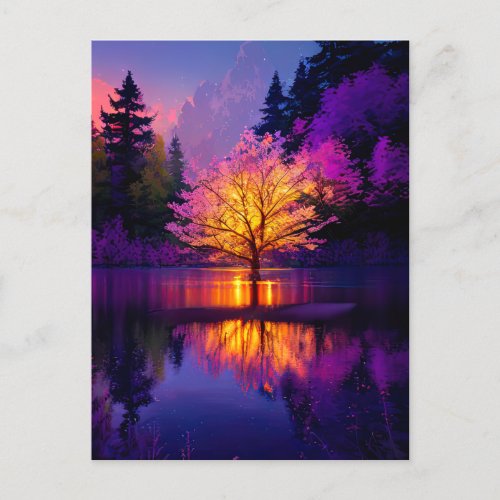 A Beautiful Tree Bathed in Golden Light Postcard