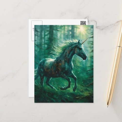 A Beautiful Unicorn in a Forest Postcard