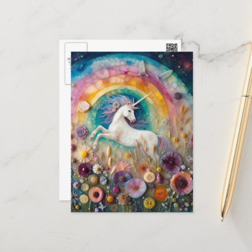 A Beautiful Unicorn in Wildflowers Postcard