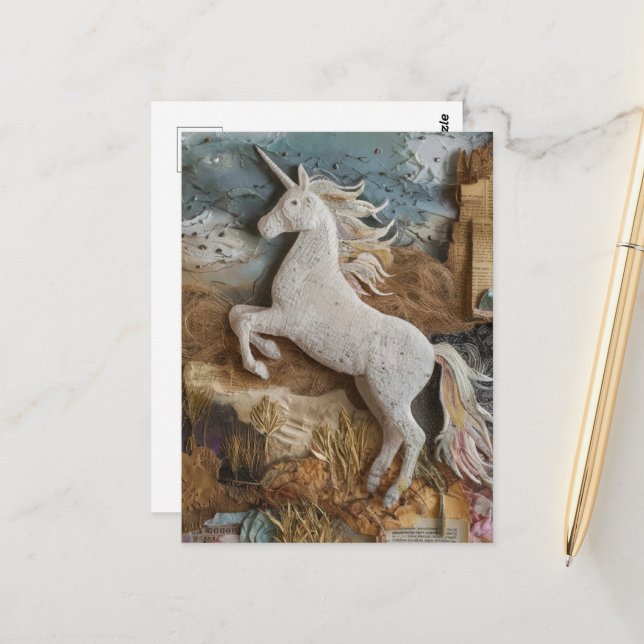 A Beautiful Unicorn mixed media Postcard (Front/Back In Situ)