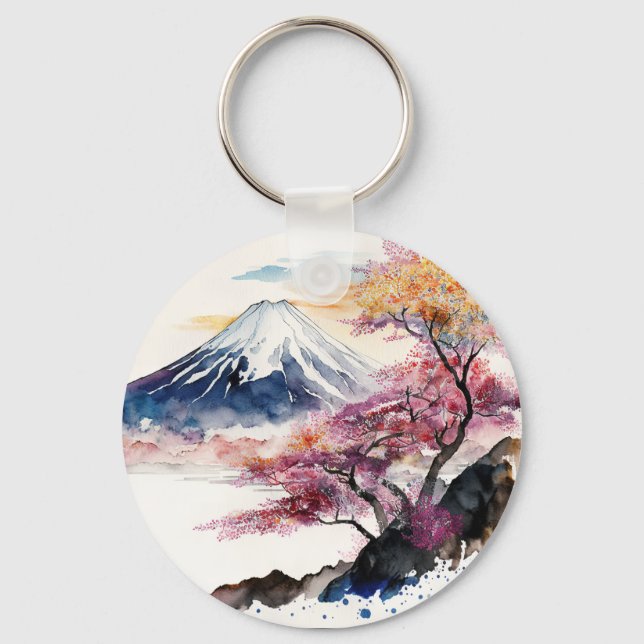 A beautiful watercolor of Mount Fuji Keychain (Front)