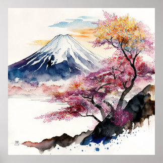 A beautiful watercolor of Mount Fuji Poster