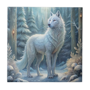 A Beautiful White Wolf Ceramic Tile