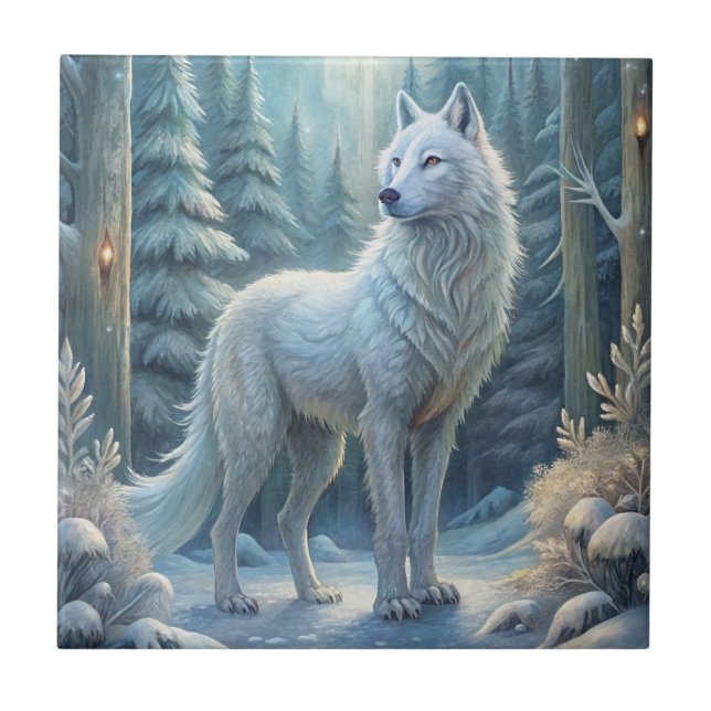 A Beautiful White Wolf Ceramic Tile (Front)