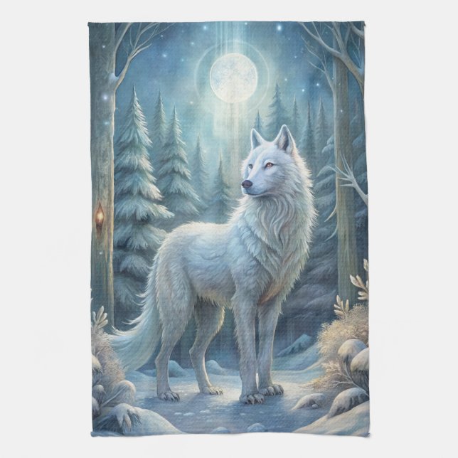 A Beautiful White Wolf Kitchen Towel (Vertical)