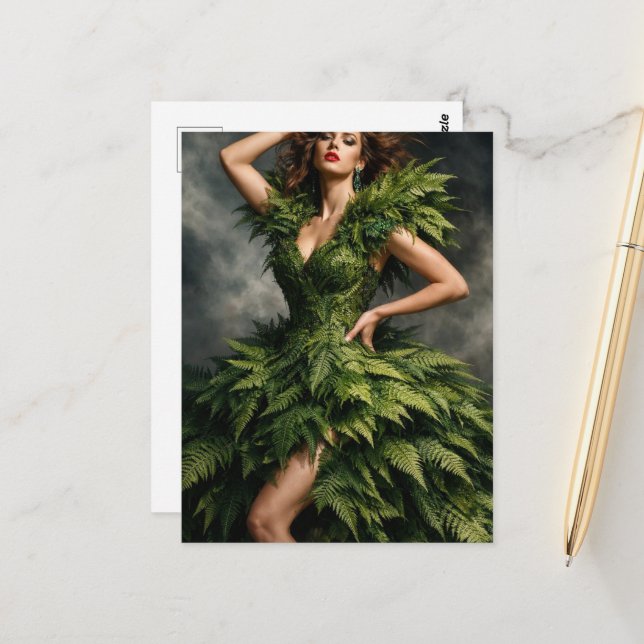 A beautiful woman in a fern dress postcard (Front/Back In Situ)