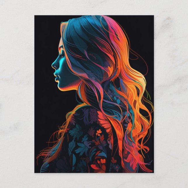 A Beautiful Woman in a floral shirt Postcard (Front)