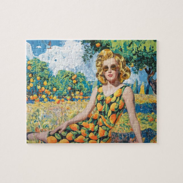 A Beautiful Woman in an Orange Grove Jigsaw Puzzle (Horizontal)