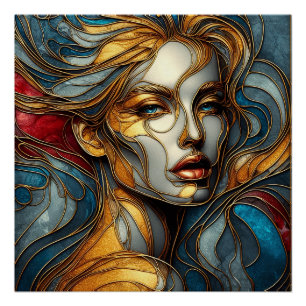 A Beautiful Woman In Stained Glass Poster