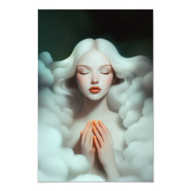 A Beautiful Woman Meditating In The Clouds Photo Print (Front)