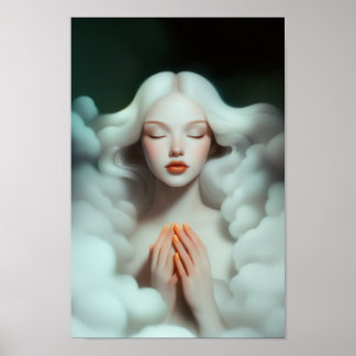 A Beautiful Woman Meditating In The Clouds Poster